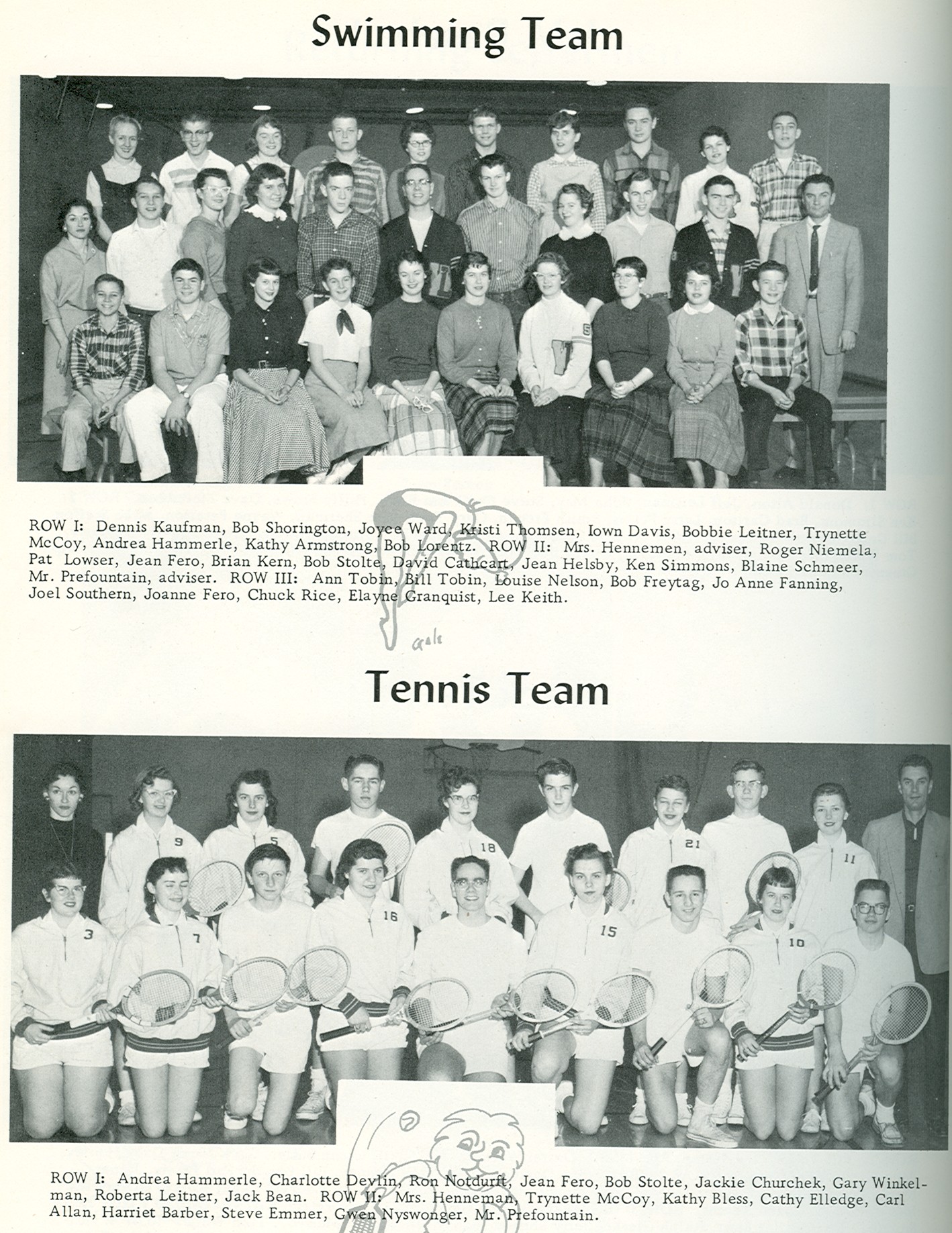1958 swimming and track teams 